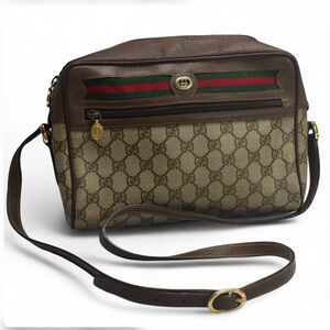 🔝GUCCI Web Sherry Line GG Supreme Shoulder Crossbody Bag PVC